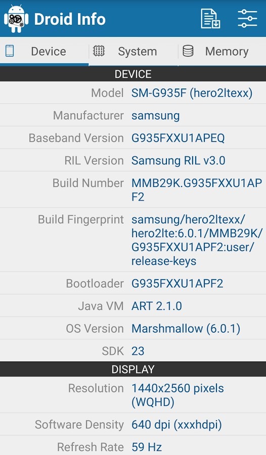 Screenshot: دانلود Droid Hardware Info 1.2.3 برنامه مشاهده اطلاعات سخت افزار در اندروید