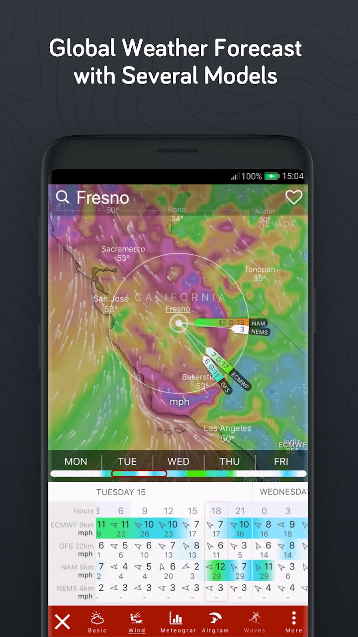 Screenshot: دانلود ویندی 39.1.5 Windy برنامه رادار پیش بینی آب و هوا اندروید و آیفون